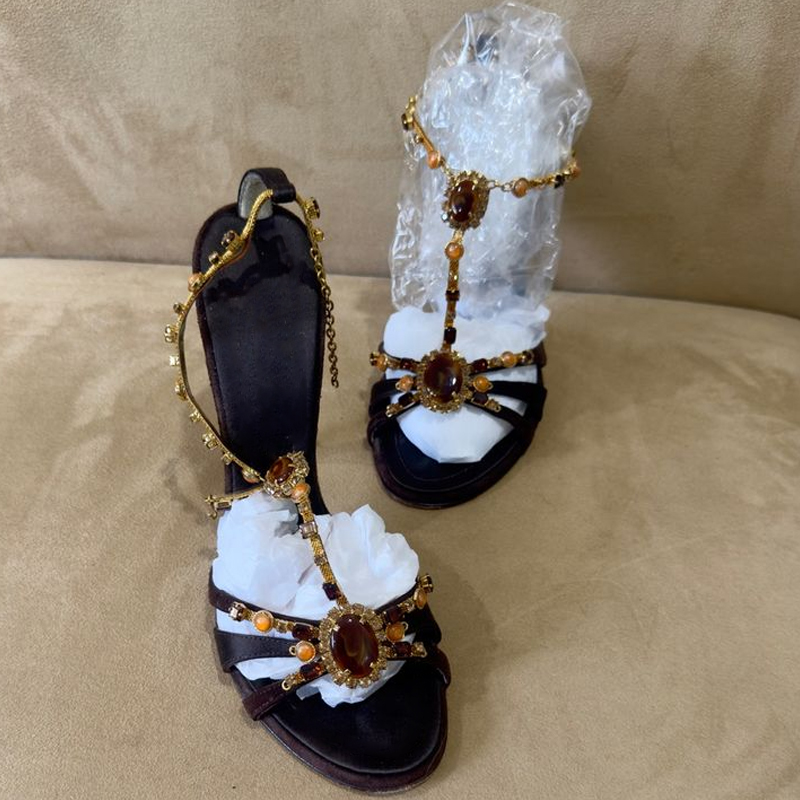 Jewelry Making Jewelry - Rhinestone Open Toe Cross Straps Stilettos