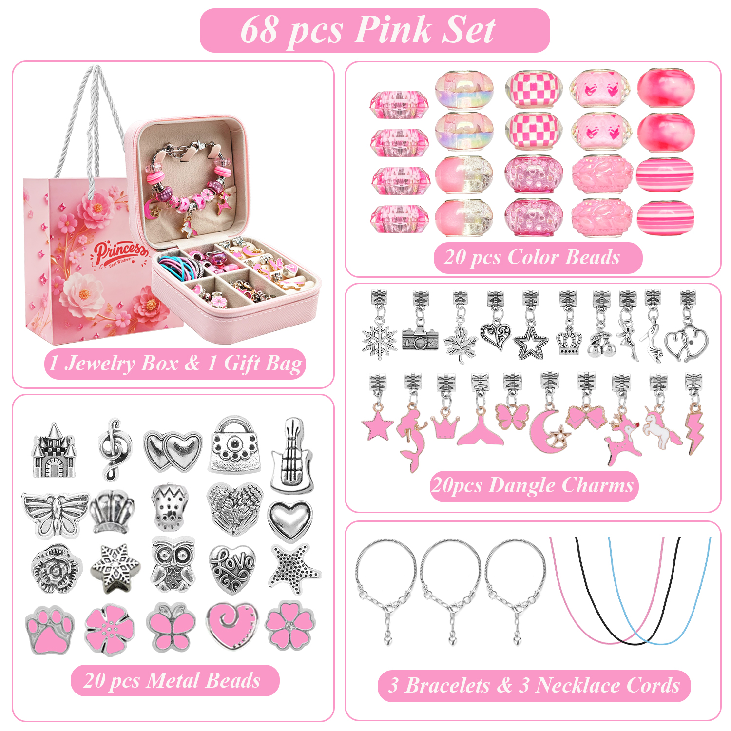 68pcs pink beaded jewelry set, – обзор и цена Jewelry Making Resin